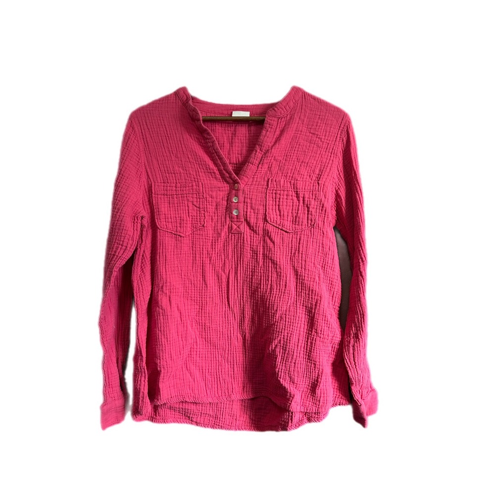 Mote Henley‎ Top Women XL Pink Excellent Double Gauze Cotton Long Sleeve Blouse
